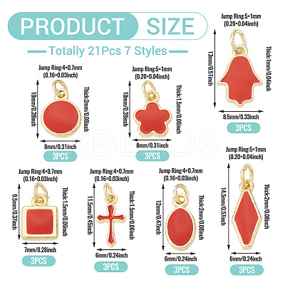 21Pcs 7 Styles Brass Enamel Charms KK-TA0003-19D-1