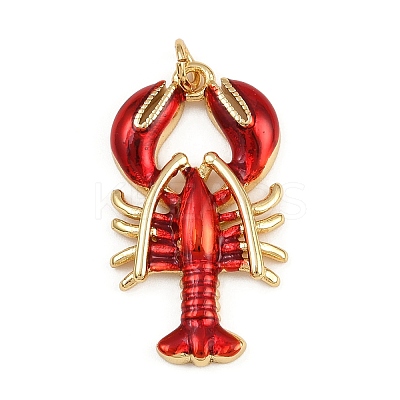 Brass Red Enamel Pendants KK-C116-03A-G-1