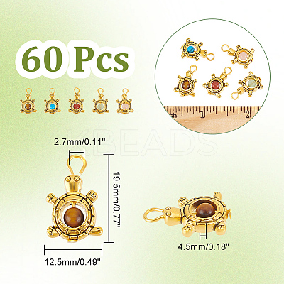 60Pcs Natural & Synthetic Mixed Gemstone Pendants PALLOY-NB0003-95-1