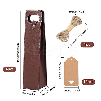 4Pcs PU Leather Single Wine Bottle Tote Carrier Bags CON-CA0001-028A-1