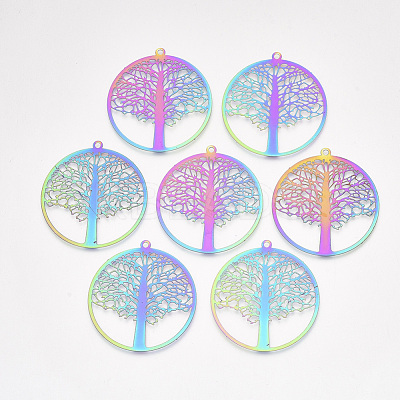Ion Plating(IP) 201 Stainless Steel Filigree Pendants X-STAS-S108-44-1