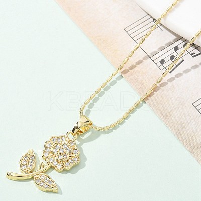 Brass Micro Pave Clear Cubic Zirconia Pendant Necklaces for Women NJEW-M084-02G-01-1