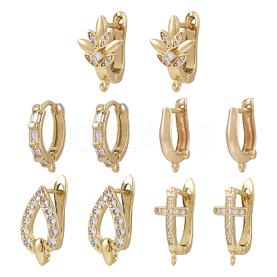 10Pcs 5 Style Brass Micro Pave Cubic Zirconia Hoop Earring Findings EJEW-TA0001-24-1