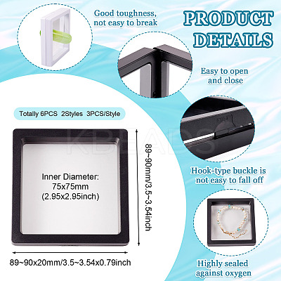 6Pcs 2 Styles Square Transparent 3D Floating Frame Display OBOX-TA0001-01-1