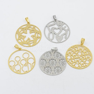 304 Stainless Steel Textured Filigree Pendants STAS-M001-03-1