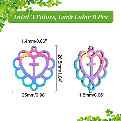 24Pcs 3 Colors 304 Stainless Steel Pendants STAS-DC0012-02-1