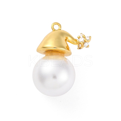 Rack Plating Brass with Cubic Zirconia Pendants and ABS Imitation Pearls Pendants KK-Q010-09G-1