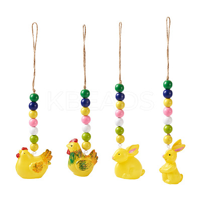 4Pcs 4 Style Easter Theme Plastic Hen & Rabbit Pendant Decorations HJEW-CF0001-16A-1