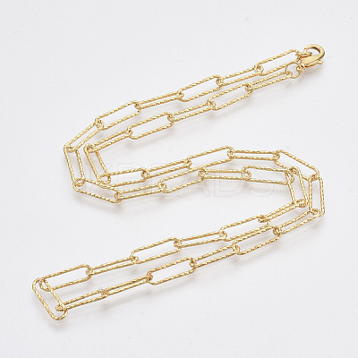 Brass Textured Paperclip Chain Necklace Making MAK-S072-02A-G-1