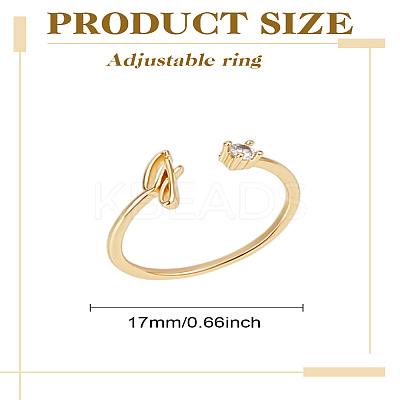 1Pc Letter Brass Rhinestone Open Cuff Rings for Women AJEW-LP0004-47J-G-1