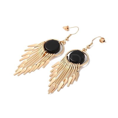 Resin Flat Round with Tassel Dangle Earrings EJEW-D054-03KCG-1