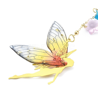 Brass & Transparent Epoxy Resin Fairy Pendant Decoration HJEW-JM02635-02-1