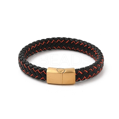 Ion Plating(IP) Braided Microfiber Leather Cord Bracelets for Men BJEW-Z081-14G-1