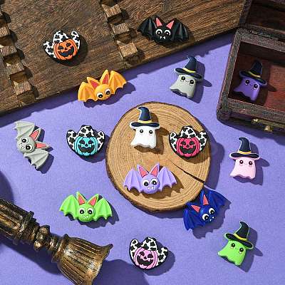 15Pcs 15 Styles Halloween Theme Silicone Focal Beads SIL-CJ0002-05-1