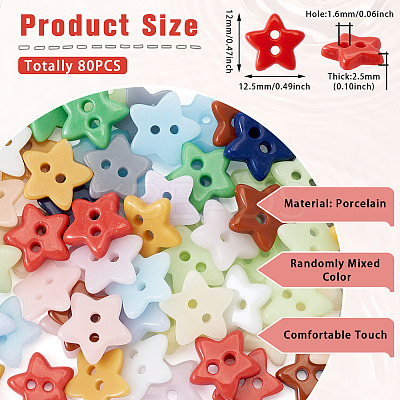 80Pcs 2-Hole Porcelain Buttons PORC-PJ0001-02B-1
