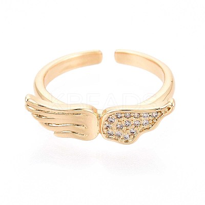 Brass Micro Pave Cubic Zirconia Cuff Rings for Women KK-T071-59G-1
