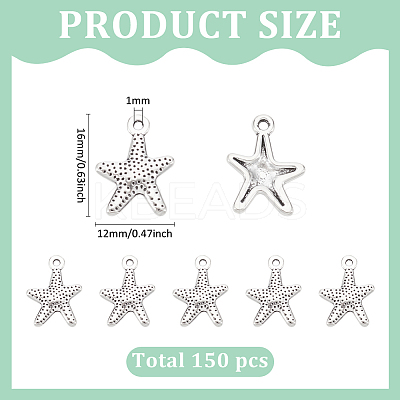 150Pcs Tibetan Style Alloy Starfish/Sea Stars Charms TIBEP-LP0001-01-1