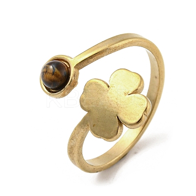 304 Stainless Steel with Natural Tiger Eye Ring Ion Plating(IP) RJEW-Z031-01E-02-1