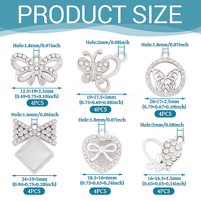 24Pcs 6 Styles Alloy Crystal Rhinestone Pendants FIND-TA0006-20P-1