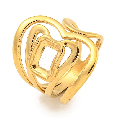Ion Plating(IP) Hollow Heart 304 Stainless Steel Open Cuff Finger Rings for Women RJEW-P114-08G-1