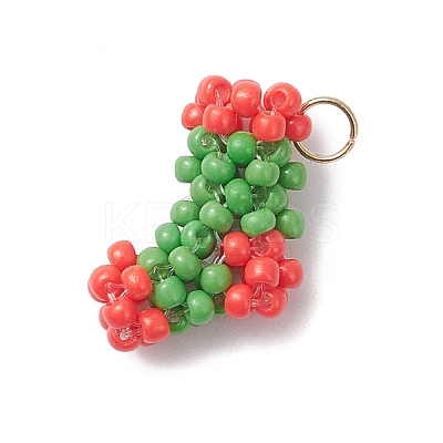 Christmas Handmade Glass Seed Beaded Christmas Stocking Charms PALLOY-MZ01069-01-1