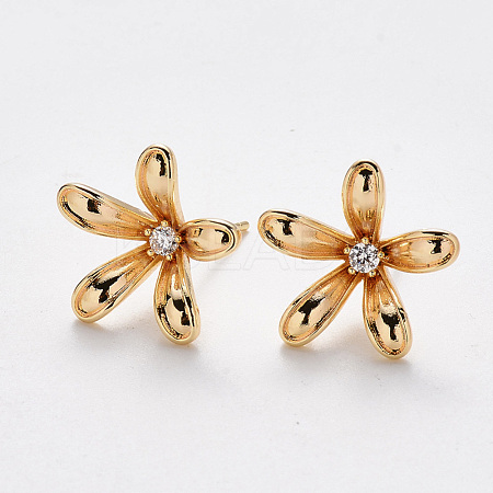 Brass Cubic Zirconia Stud Earring Findings KK-T049-03G-NF-1