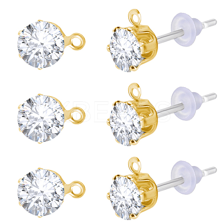 30Pcs Clear Cubic Zirconia Stud Earring Findings EJEW-BBC0002-07C-1