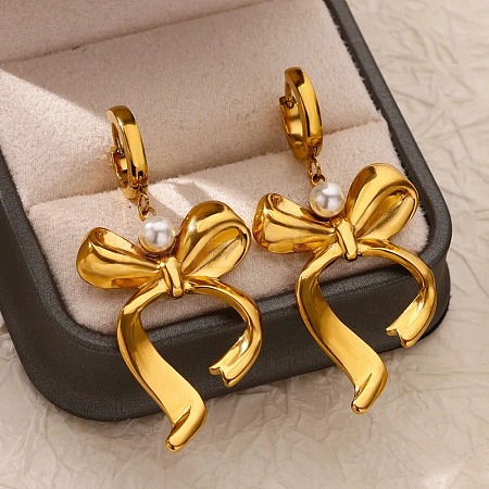 304 Stainless Steel Bowknot Hoop Earrrings LS-EJEW-U065-04G-1