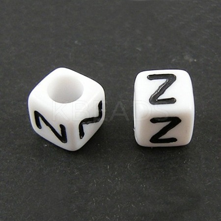 White Letter Acrylic Cube Beads X-PL37C9308-Z-1