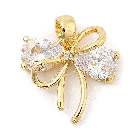 Rack Plating Bowknot Brass Clear Cubic Zirconia Pendants KK-S407-01G-A-1