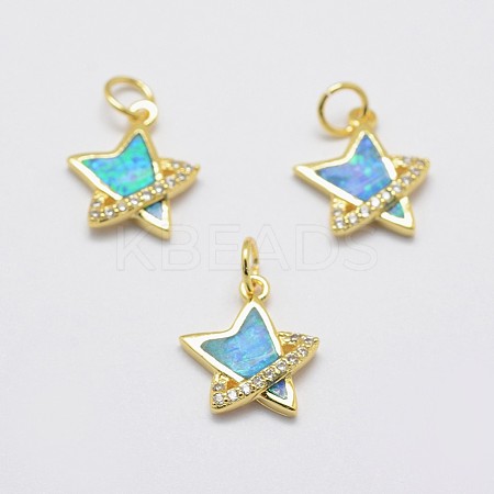 Brass Micro Pave Cubic Zirconia Charms KK-P135-06G-NR-1