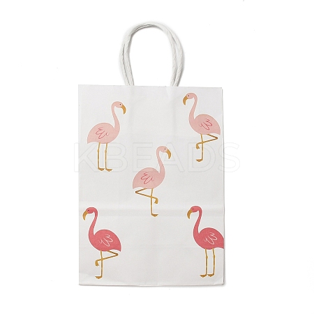 Flamingo Printed Kraft Paper Tote Bags ABAG-B006-01-1