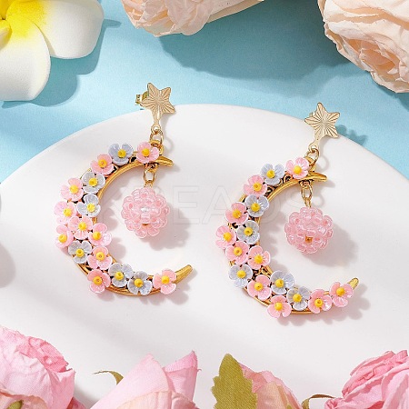 Glass Seed Beads Moon Dangle Stud Earrings EJEW-MZ00402-01-1