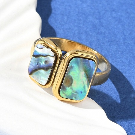 Rectangle 304 Stainless Steel Paua Shell Cuff Rings for Women RJEW-G346-04G-01-1
