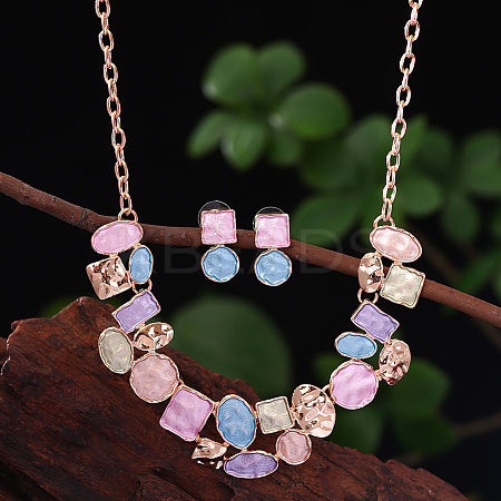 Flat Round & Oval & Square Zinc Alloy Enamel Pendant Necklaces & Stud Earrings Sets WG42338-10-1