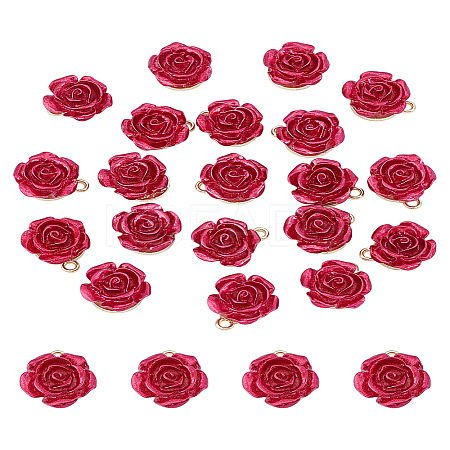 20Pcs Opaque Resin Rose Pendants FIND-LP0002-28-1