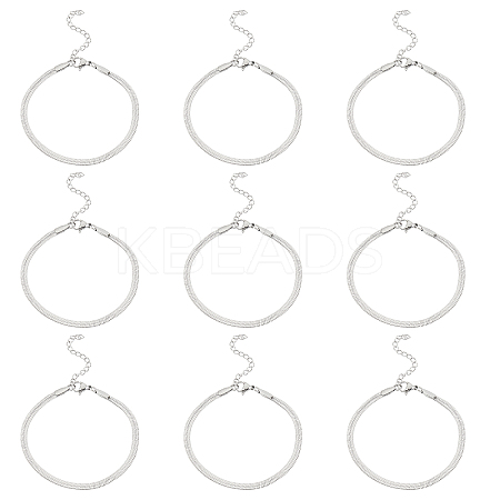 10Pcs 3mm 304 Stainless Steel Flat Snake Dome Herringbone Chain Link Bracelet for Men Women BJEW-UN0001-27-1