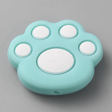 Cat Paw Print Food Grade Eco-Friendly Silicone Focal Beads SIL-WH0012-040F-1