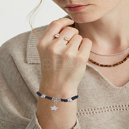 2Pcs Zinc Alloy Star Charm Bracelets for Women BJEW-LP0002-44-1