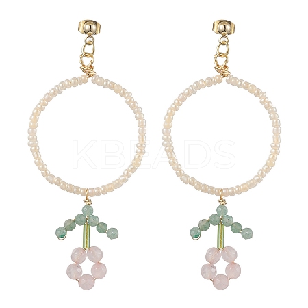 Flower Glass Seed Beads Dangle Earrings EJEW-MZ00148-01-1