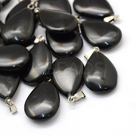 Teardrop Natural Obsidian Pendants G-Q368-28-1