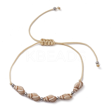 Adjustable Acrylic Shell Shape Braided Bead Bracelet BJEW-JB10144-1