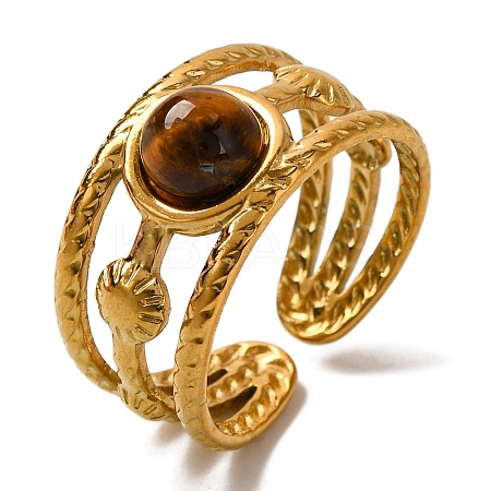 Round Natural Tiger Eye Finger Rings RJEW-Q822-15G-01-1