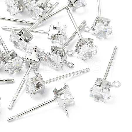 SHEGRACE Brass Clear Cubic Zirconia Square Stud Earring Findings XGR0103P-115P-1