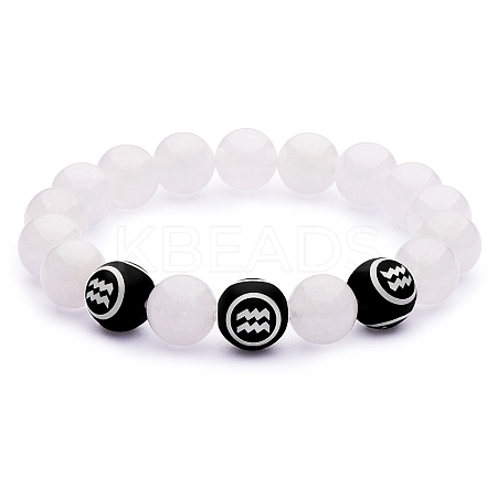 Natural White Jade Round Beaded Stretch Bracelet BJEW-SW00077-12-1