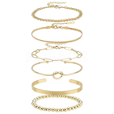 Synthetic Non-magnetic Hematite & Brass & Stainless Steel Cuff Bangles & Link & Charm Bracelets Sets BJEW-PH0004-44-1