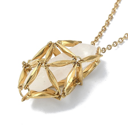 Ion Plating(IP) 304 Stainless Steel Braided Macrame Pouch Empty Stone Holder Necklace Making NJEW-JN04567-01-1