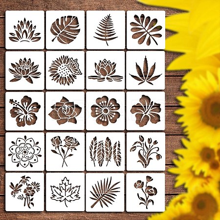 20Pcs Flower and Leaf PET Painting Stencils LS-DIY-D001-03-1