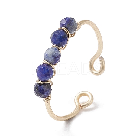 Copper Wire Wrapped Natural Lapis Lazuli Open Ring RJEW-JR00630-03-1