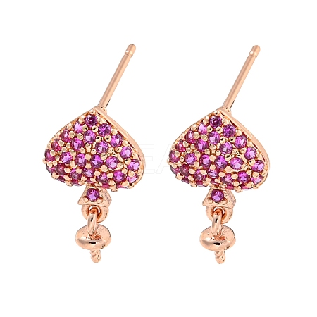 Rack Plating Brass Micro Pave Hot Pink Cubic Zirconia Stud Earring Finding EJEW-C102-05G-02B-1